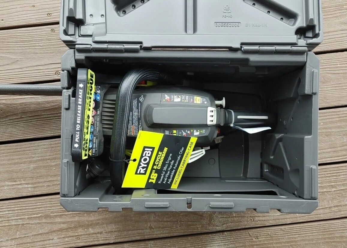 Ryobi RY3818 2 Cycle 18 in 38cc Gas Powered Chainsaw & Heavy Duty Case Free Ship