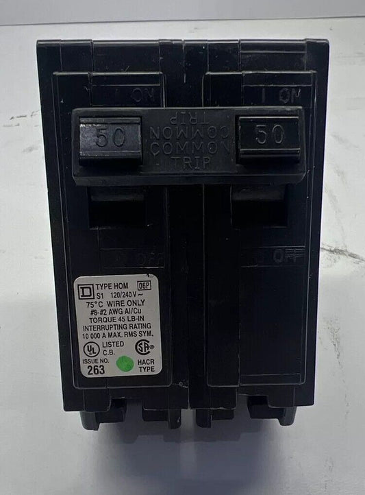 Used SQUARE D HOM250 2 POLE 50 AMP CIRCUIT BREAKER w/warranty Free Shipping