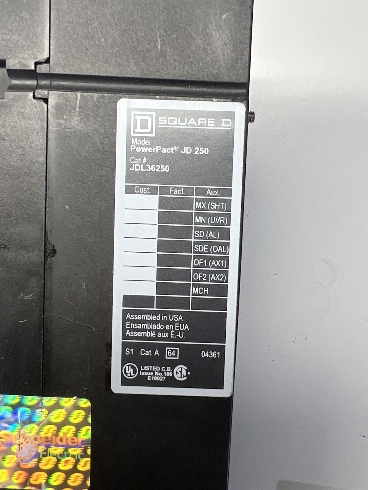 Square D PowerPact 250A Disconnect JD-250 JDL36250 w/Warranty & Free Shipping