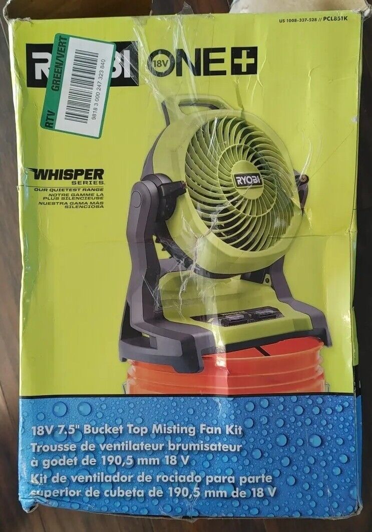 Ryobi ONE+ 18V 7-1/2" Bucket Top Misting Fan Kit w/1.5 Ah Battery PCL851K