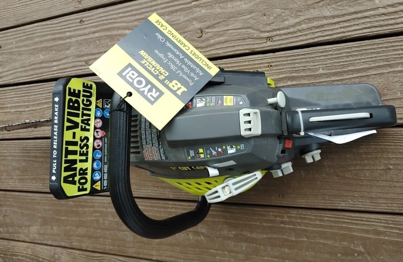 Ryobi RY3818 2 Cycle 18 in 38cc Gas Powered Chainsaw & Heavy Duty Case Free Ship