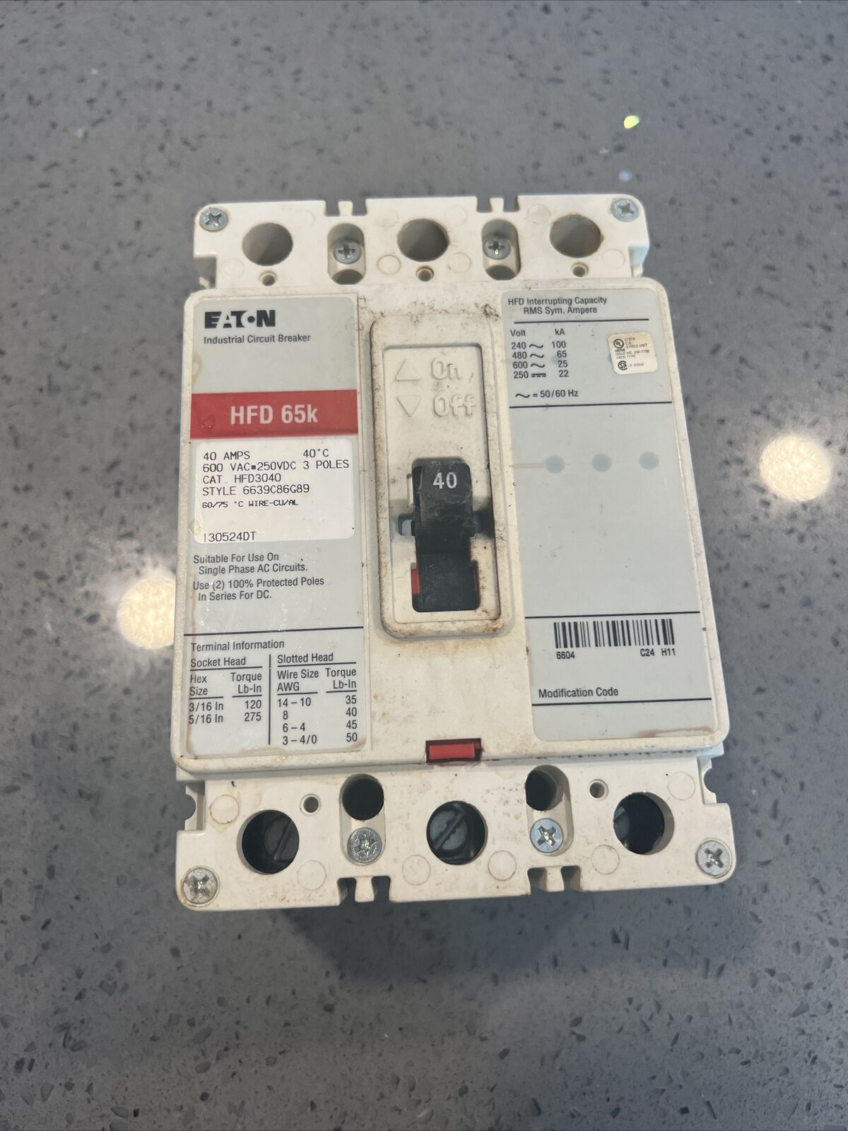 Used EATON Cutler-Hammer HFD3040 40 Amp Circuit Breaker warranty Free Shipping