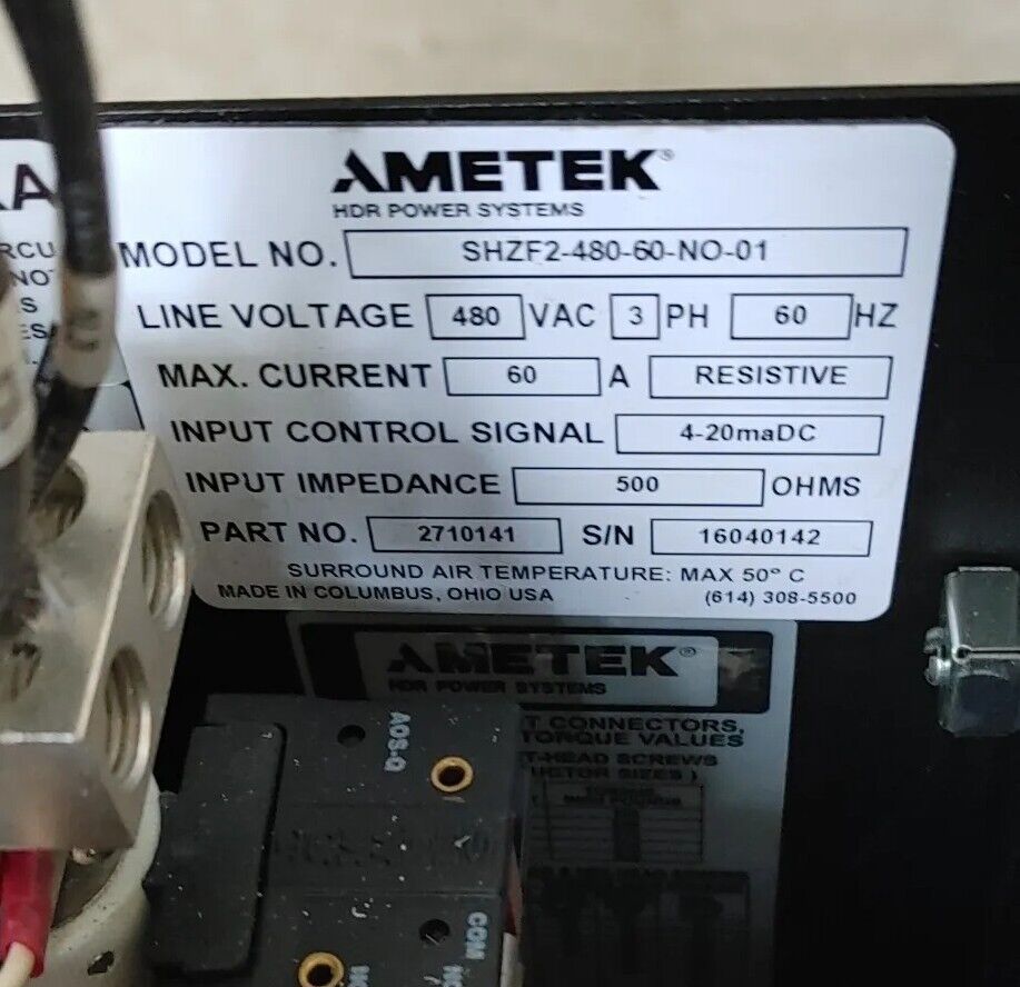 Ametek HDR Power Systems SHZF3-480-60-NO-01 Power Control 480VAC 3PH 60Amp