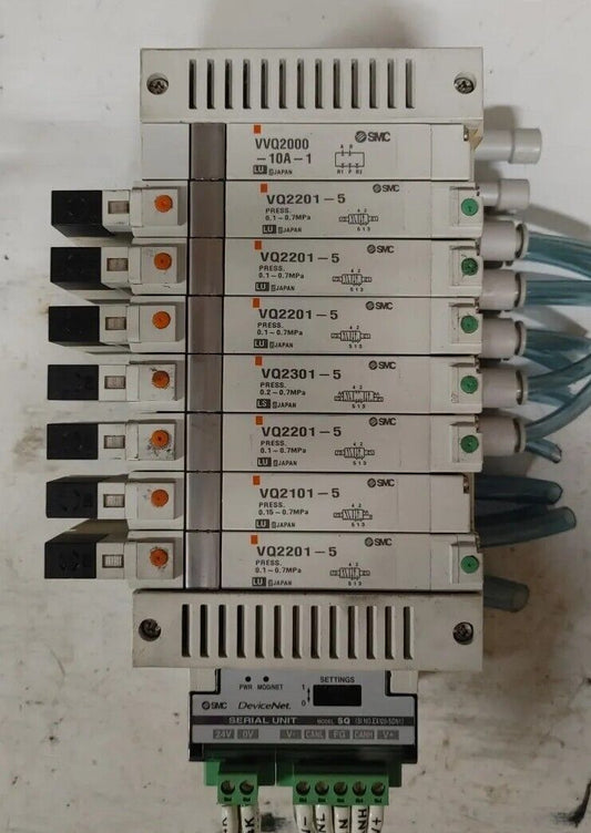 SMC EX120-SDN1 Serial Interface Unit SQ w/ (8) Solenoid Valves 24VDC Valve