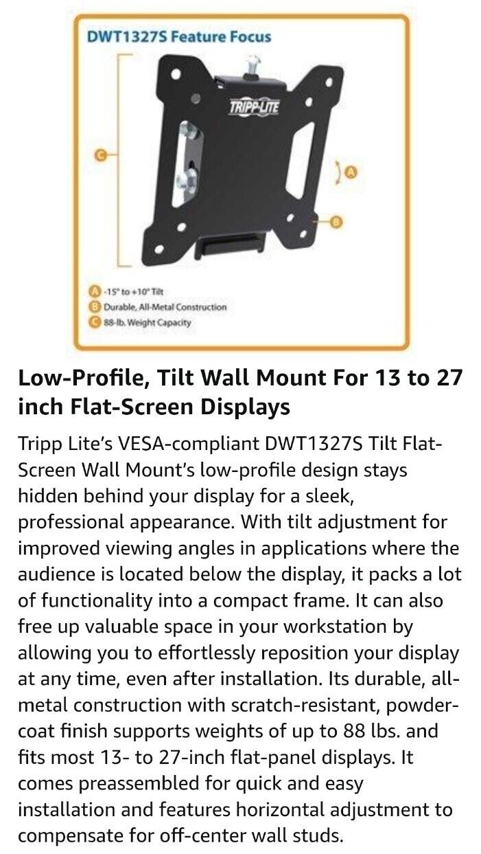 Tripp Lite DWT1327S Wall Mount for Flat Panel Display - Black