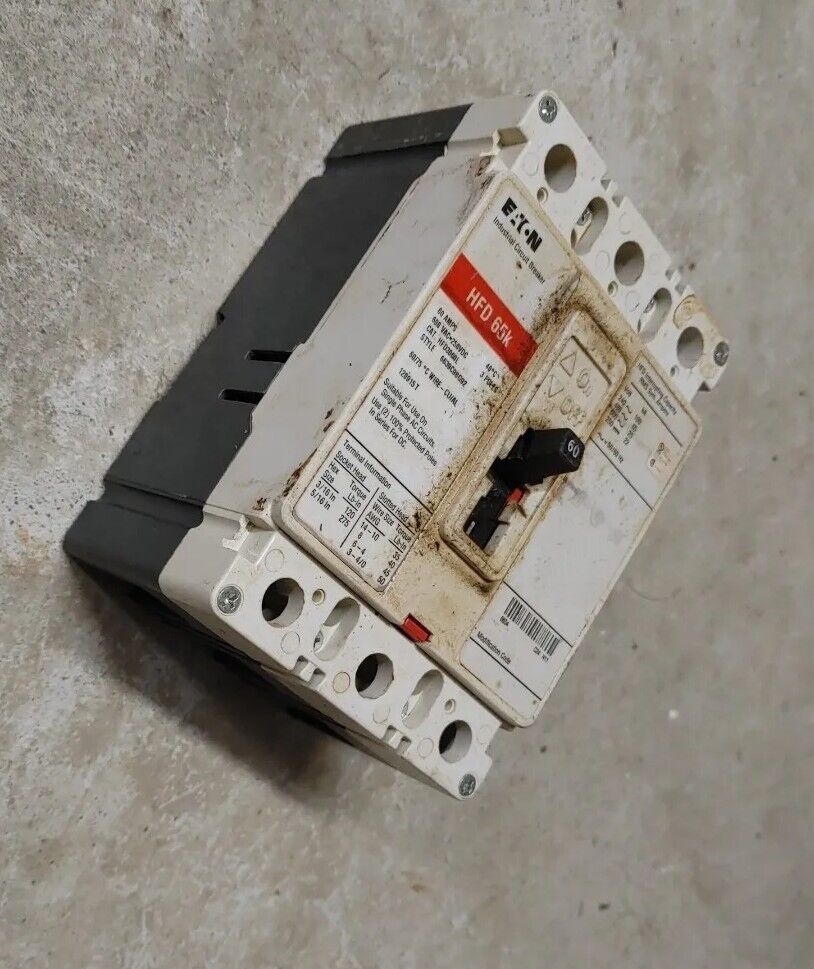 Eaton HFD3060L 3 Pole 60 Amp 600 Vac Circuit Breaker HFD 65K Free Shipping